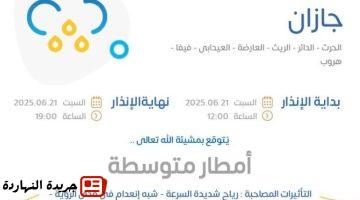 ينبه من أمطار متوسطة وأتربة مثارة على منطقة جازان.jpgw800q100fjpg